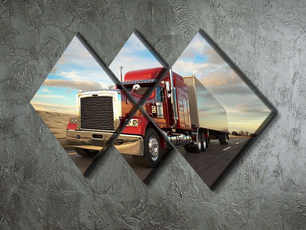 A vibrant 18 Wheel Red Truck artwork displayed in four square panels, showcasing a classic truck design.