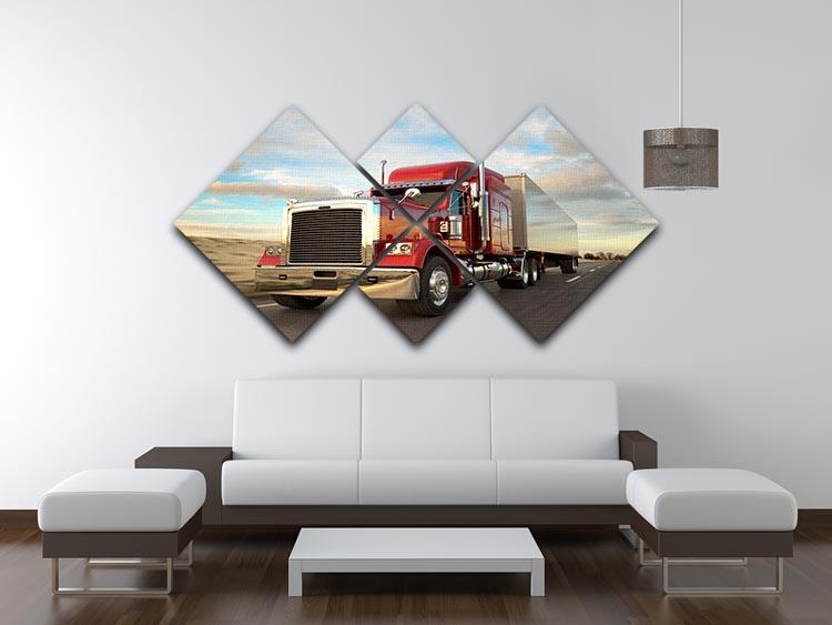 A vibrant 18 Wheel Red Truck artwork displayed in four square panels, showcasing a classic truck design.