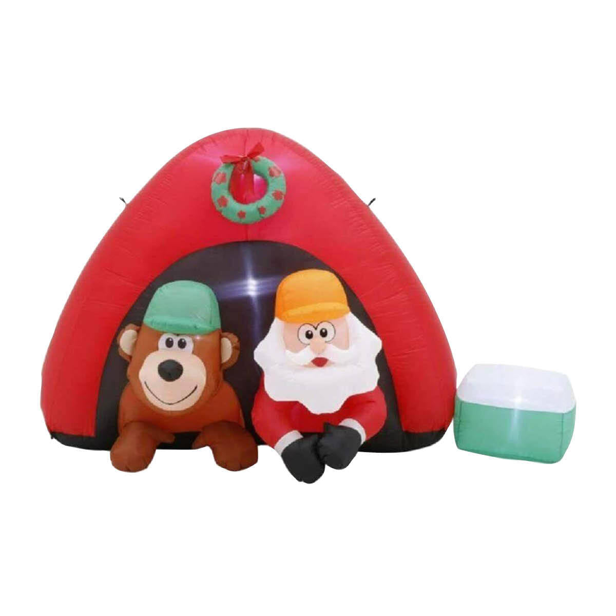 1.8m inflatable Santa and bear with LED lights, perfect for outdoor Christmas decorations.