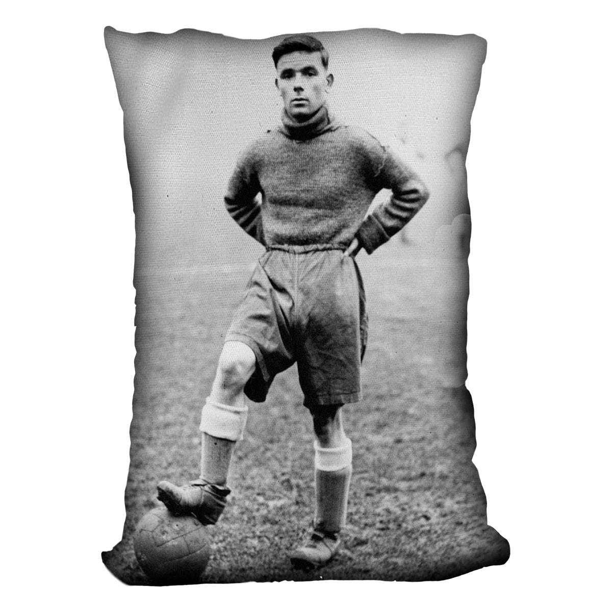 A vibrant 1930s Footballer Cushion featuring colorful abstract designs on luxurious vegan faux suede, perfect for home decor.