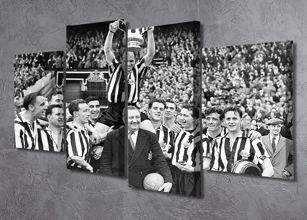 A 4-split canvas artwork depicting Newcastle United's 1955 FA Cup Final victory with the trophy, showcasing dynamic panels.