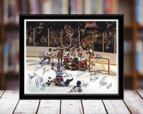 Framed 1980 US Olympic Team Autograph Replica Print in black metal frame, showcasing printed signatures.