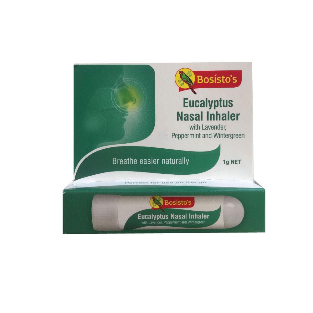 Bosisto's Eucalyptus Lavender Peppermint Oil Nasal Inhaler in a compact pocket pack, featuring essential oils for soothing nasal relief.