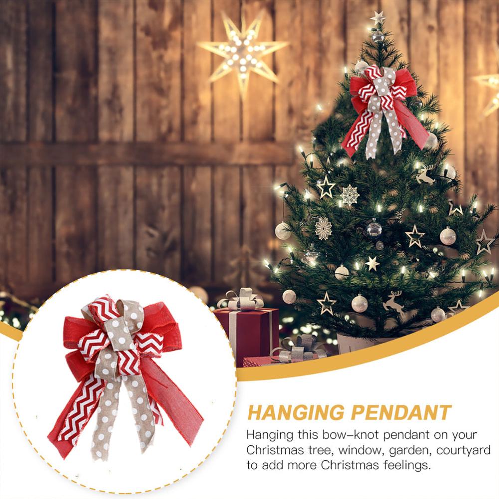 A vibrant Christmas bowknot ornament made of durable flax, perfect for decorating Christmas trees and enhancing holiday atmosphere.