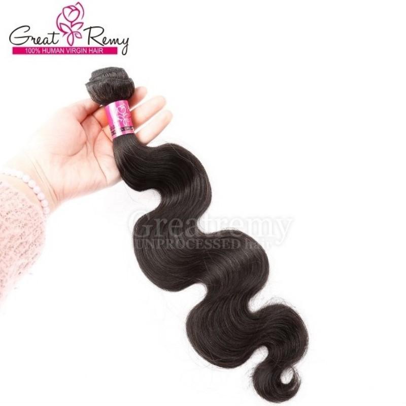 1PC Retail Virgin Brazilian Hair Bundles in body wave style, showcasing natural color and high-quality texture.