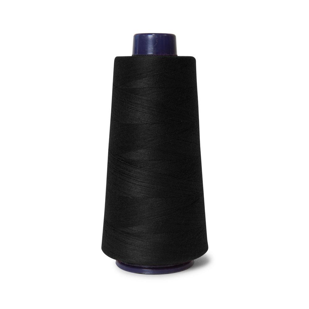 A 2000m spool of black Hemline polyester sewing and overlocking thread, showcasing its strong and durable quality for various sewing projects.
