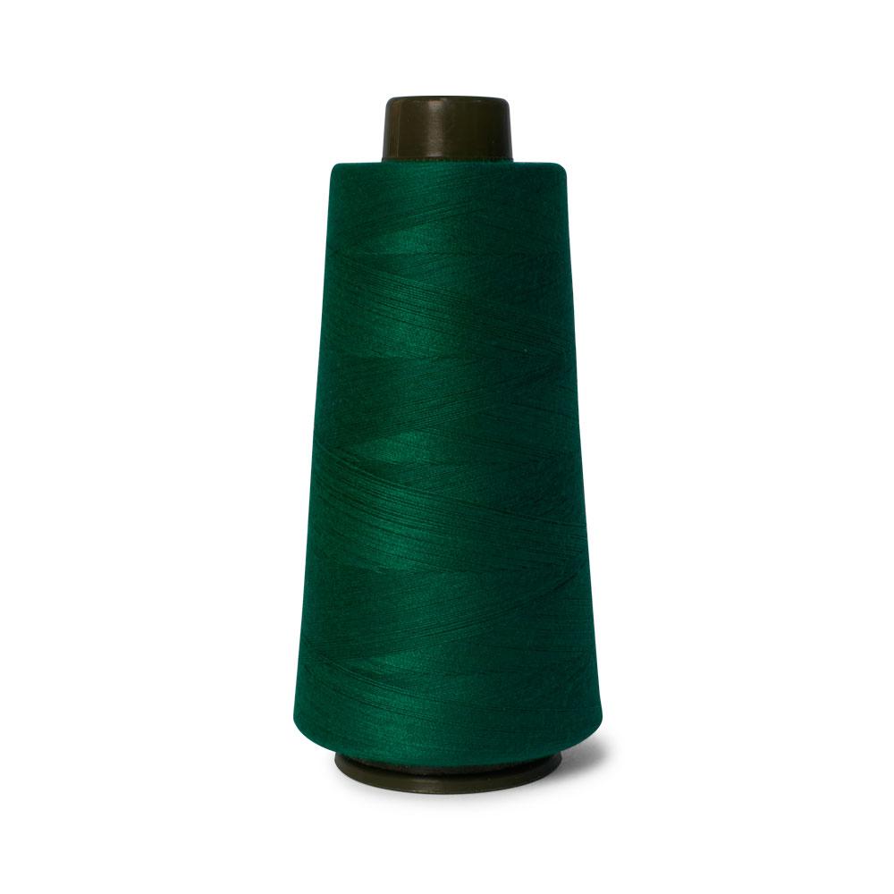 A 2000m spool of bottle green Hemline sewing overlocker thread, showcasing its strong and durable polyester material.