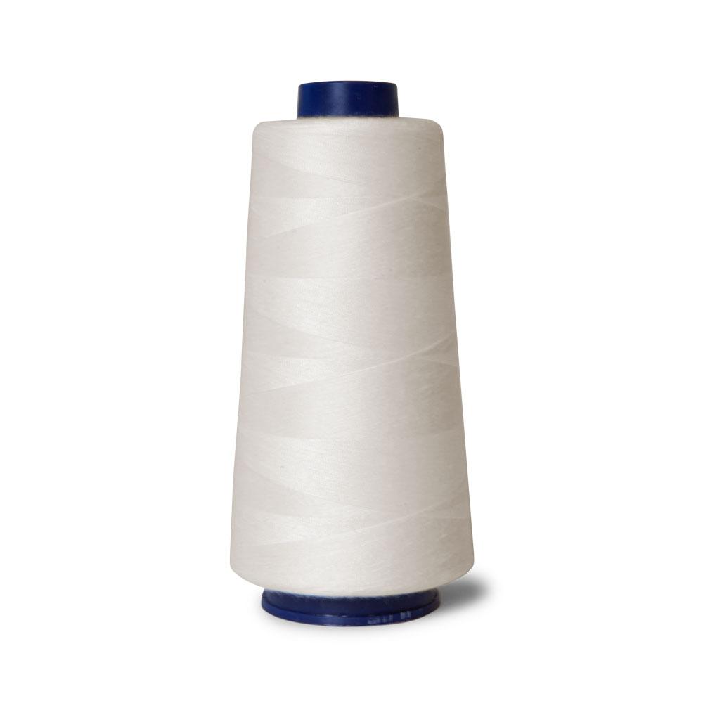 A 2000m spool of off white Hemline sewing and overlocking polyester thread, showcasing its strong and durable quality.