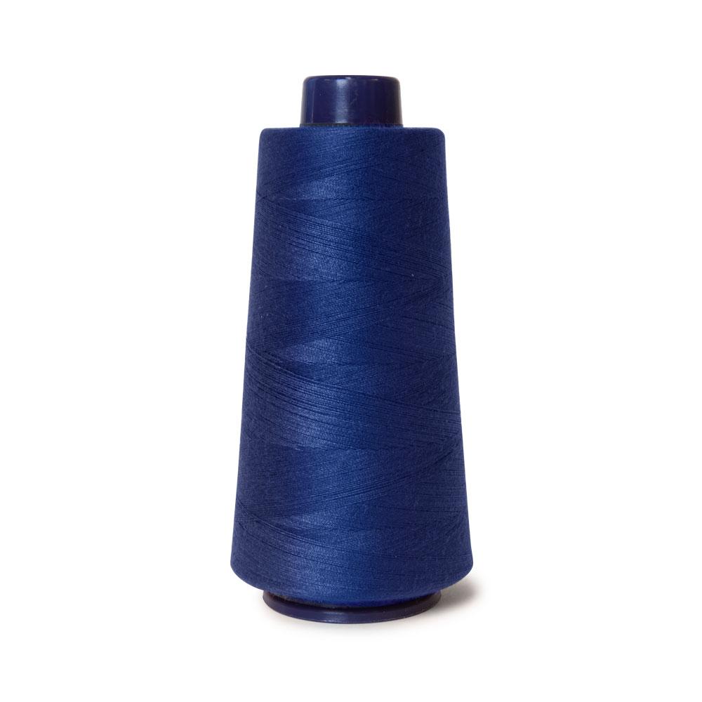 A 2000m spool of royal blue sewing overlocker thread by Hemline, showcasing its strong and durable polyester material.