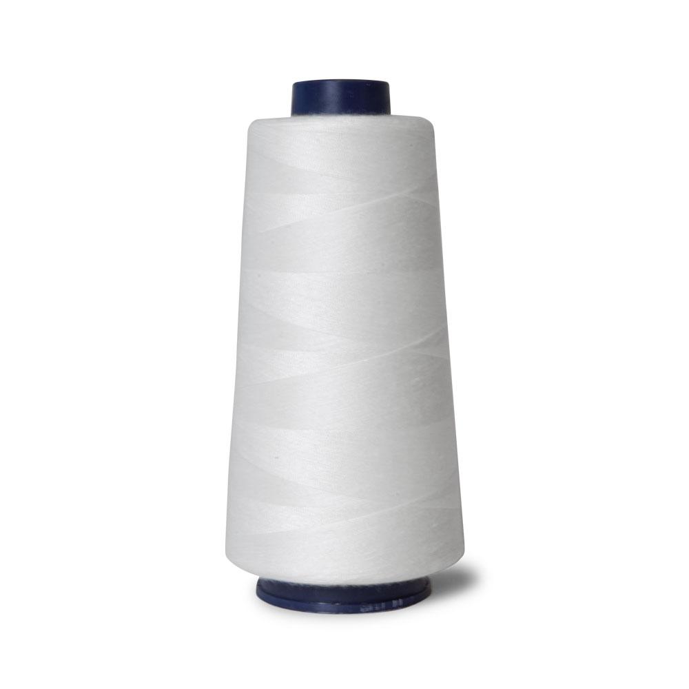 A 2000m spool of white Hemline polyester sewing and overlocking thread, showcasing its strong and durable quality for various sewing projects.