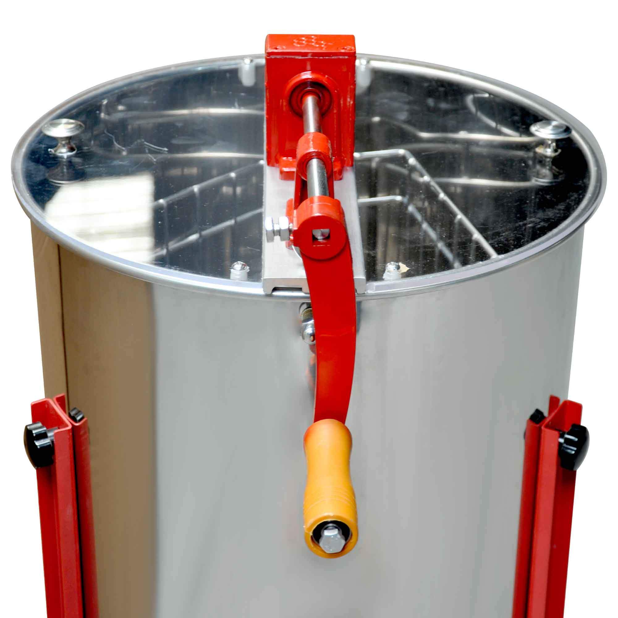 2 Frame Honey Extractor made of stainless steel with acrylic lids, designed for efficient honey extraction.