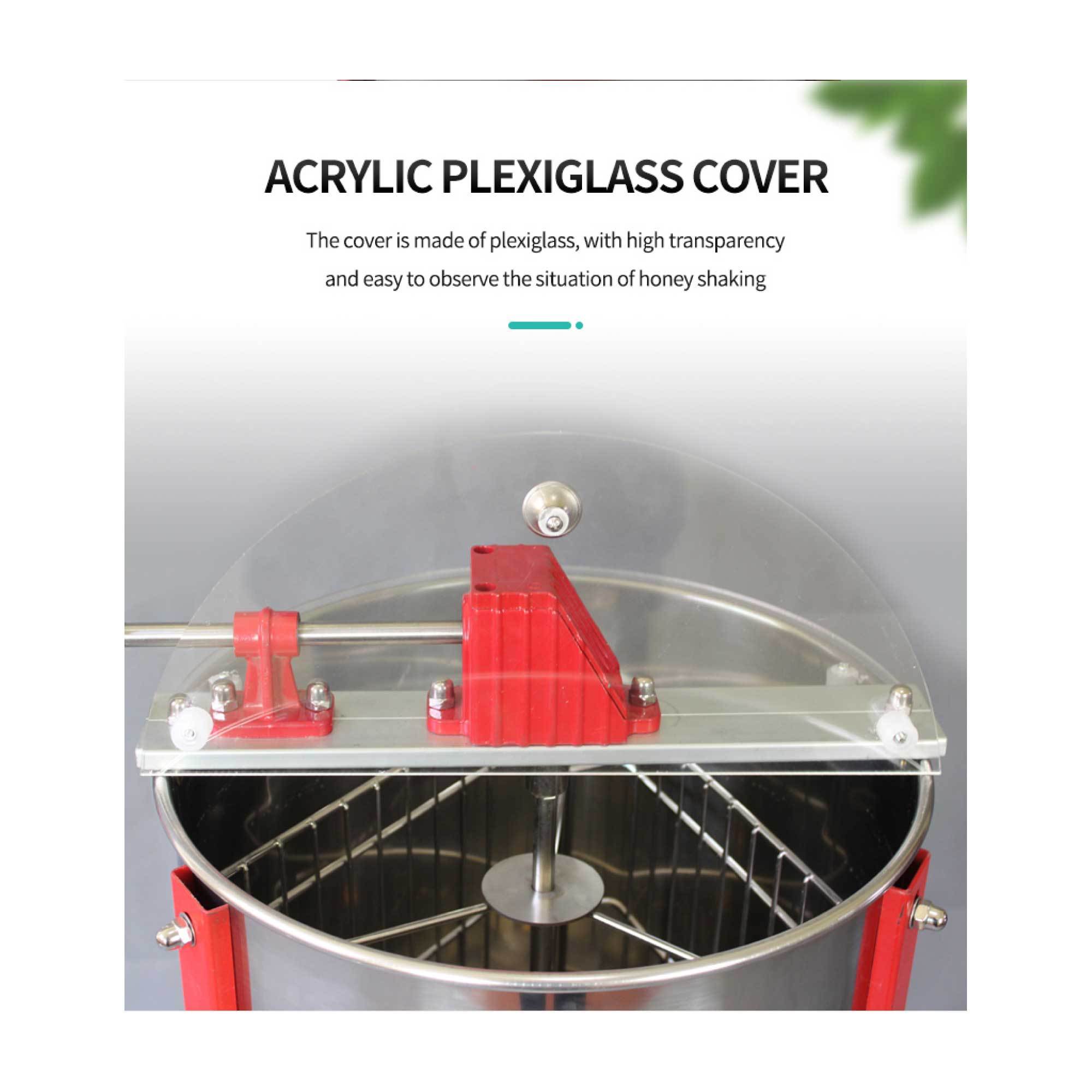 2 Frame Honey Extractor made of stainless steel with acrylic lids, designed for efficient honey extraction.