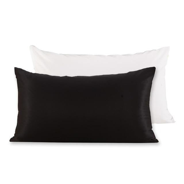 Luxurious 22 momme mulberry silk pillowcase with a cotton underside, featuring a hidden zipper closure, available in various colors.