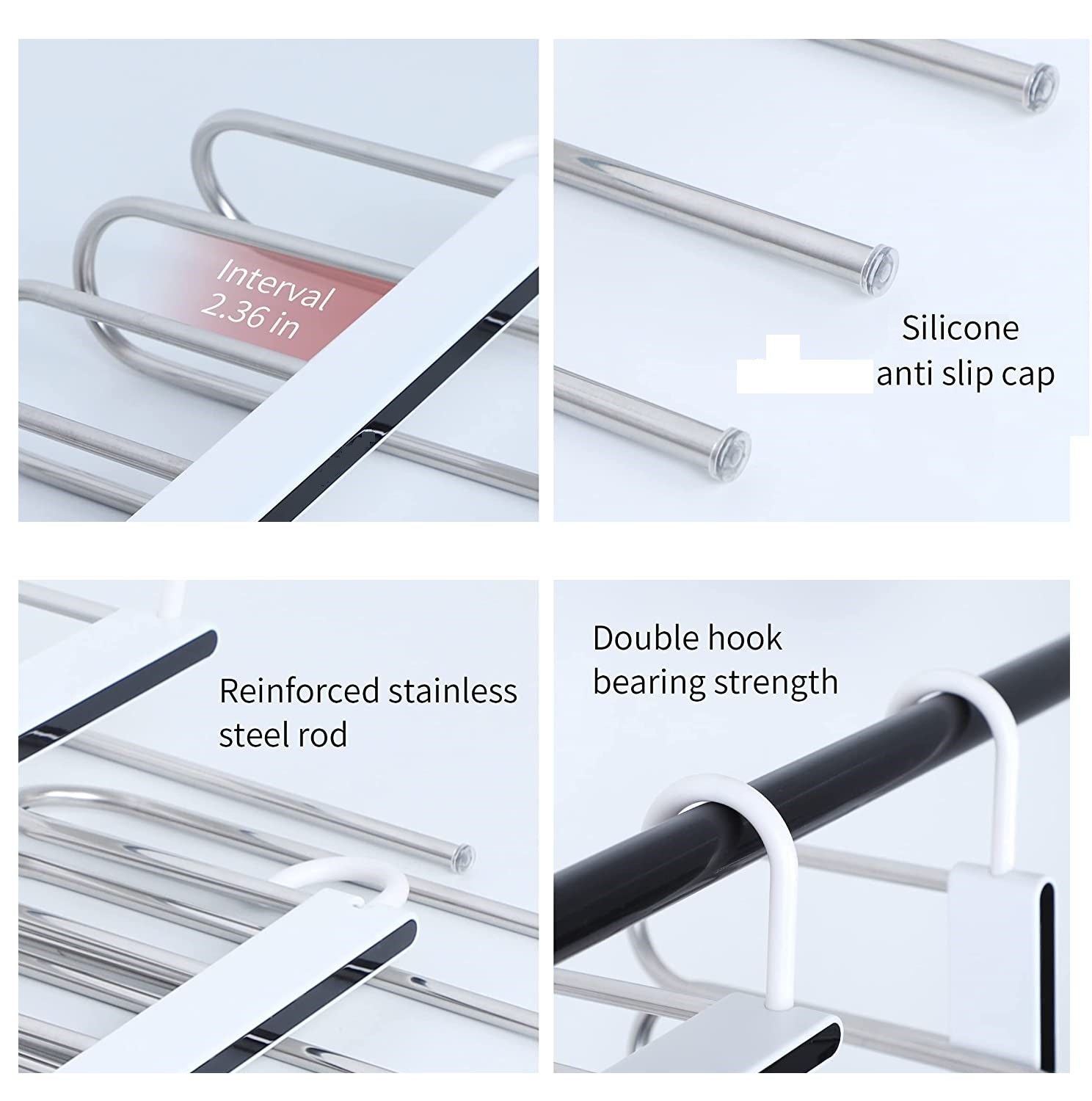 Two adjustable multi-layer pants hangers in white, designed for efficient wardrobe organization and space-saving storage.