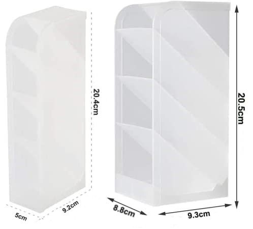 Two trapezoidal desktop storage units in clear colors, ideal for organizing office and school supplies.