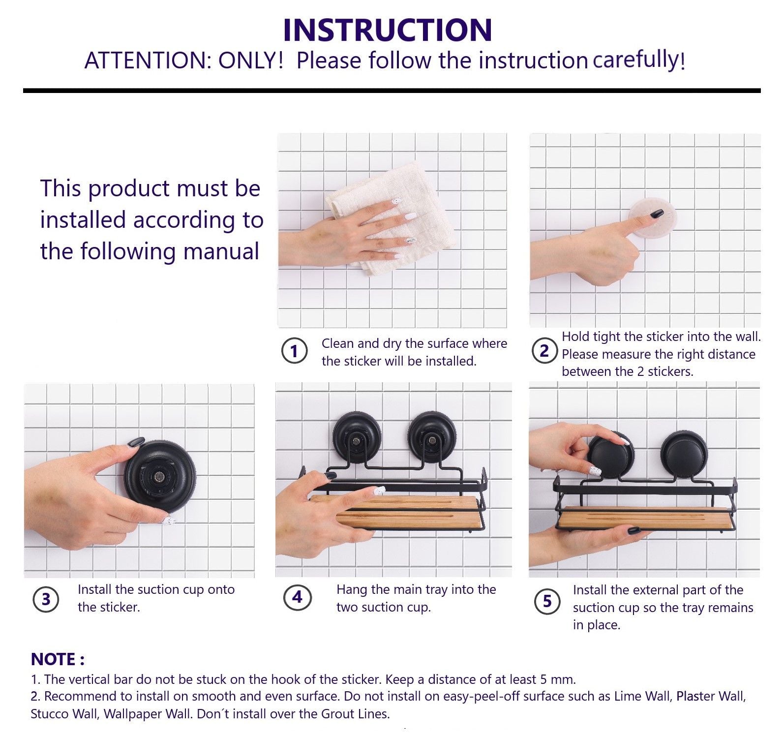 Two round corner shower caddy shelves made of stainless steel and bamboo, featuring a vacuum suction cup for easy installation in a bathroom setting.
