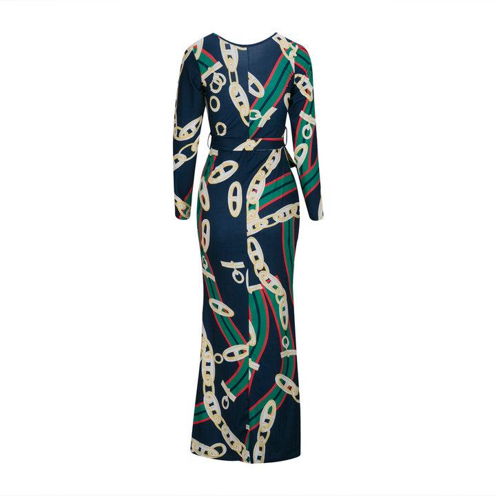 2017 Autumn Women's Maxi Dress featuring traditional African print, showcasing elegant A-line silhouette and cap sleeves.