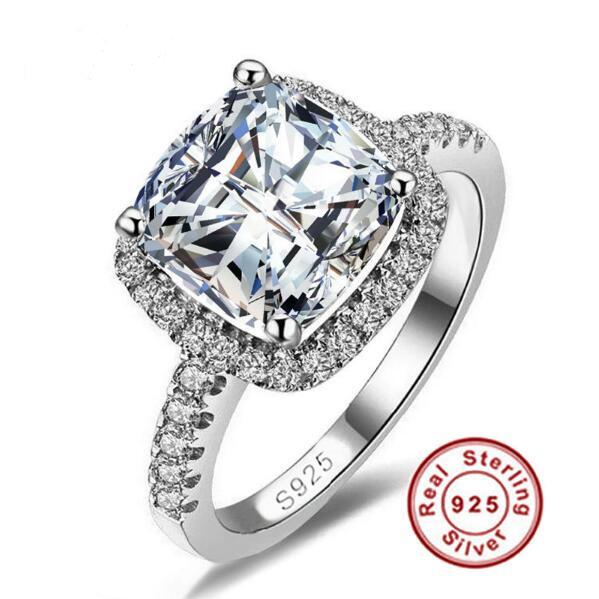 2017 New Big Promotion 4ct Real 925 Silver Ring with simulated diamond in heart pattern, rhodium plated finish.