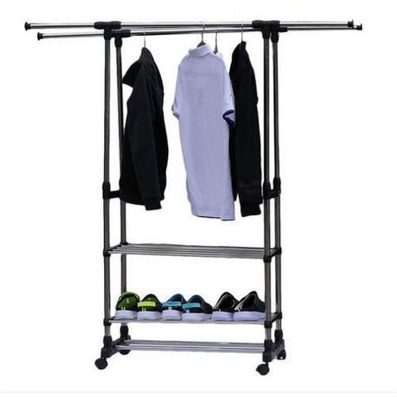 2018 Hot Dual Bars Horizontal Vertical 3 Tiers Stainless Steel rack in black, showcasing its adjustable design and three-tier storage capacity.
