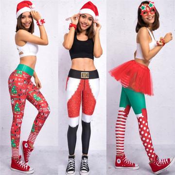 Women wearing 2019 NEW Ugly Santa Christmas Holiday Leggings in festive green with a fun print, showcasing comfort and style.