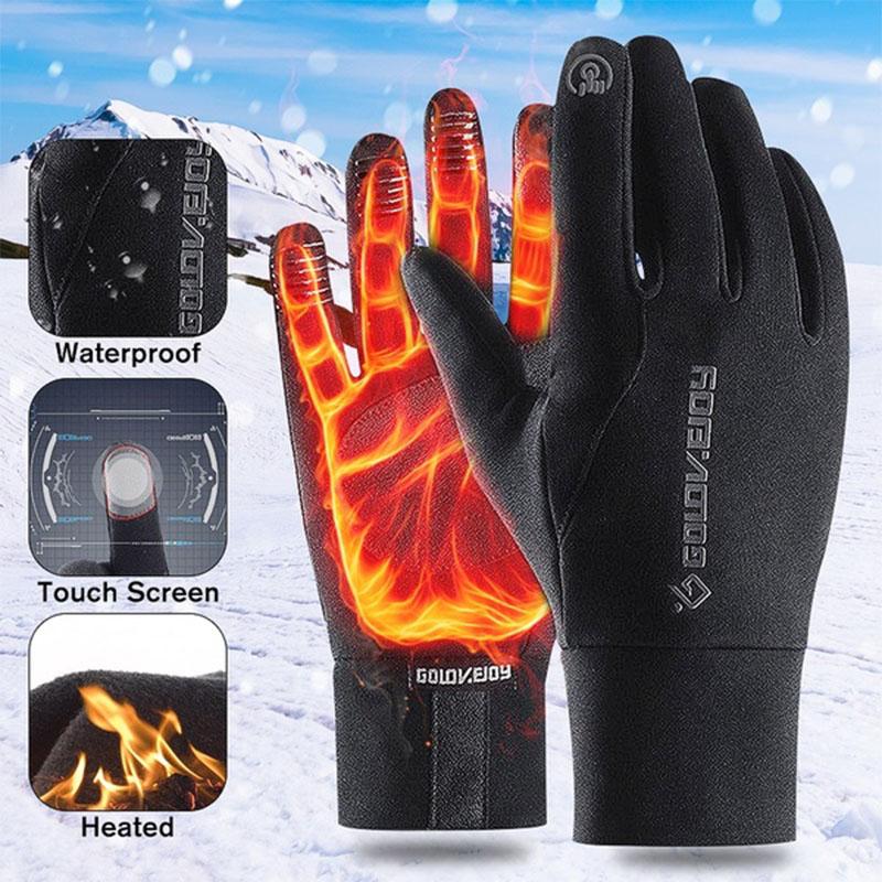 2020 Antiskid Men Winter Thermal Outdoor Sports Motorcycle Waterproof gloves in black and grey, showcasing their waterproof and touchscreen features.