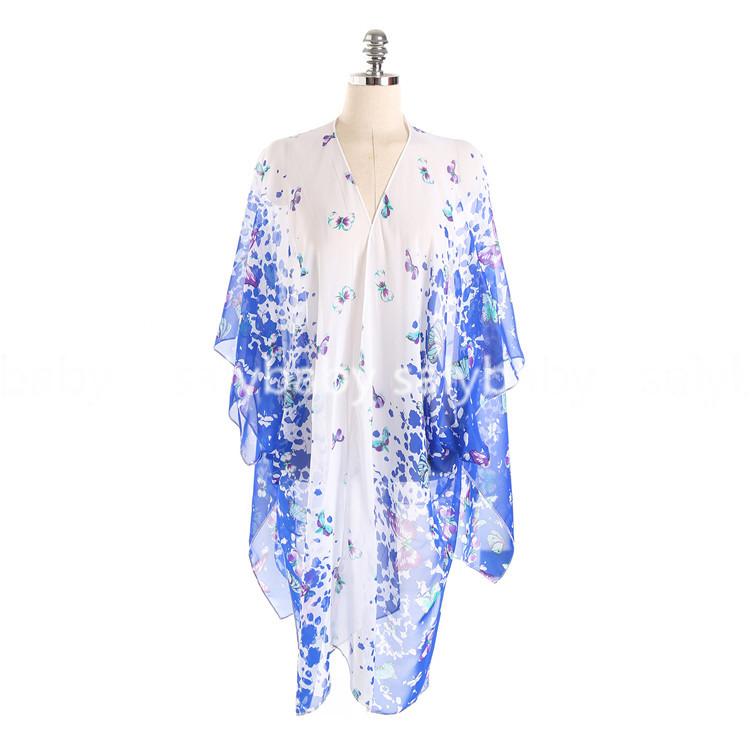 2020 New Summer Swimming Bikini with butterfly pattern and beach shawl, showcasing vibrant colors and lightweight fabric.