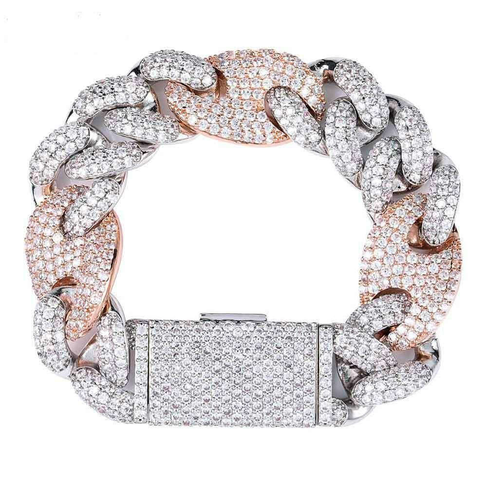 20mm Lock Clasp Link Bracelet with iced out zircon bling, showcasing a stylish design suitable for hip hop fashion.