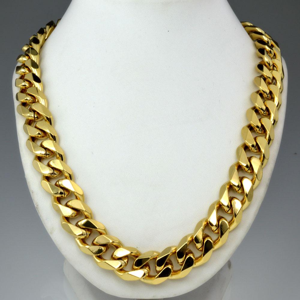 210g Heavy Men's 18k Gold Filled Solid Cuban Curb Chain Necklace, showcasing its luxurious gold tone and sturdy design.