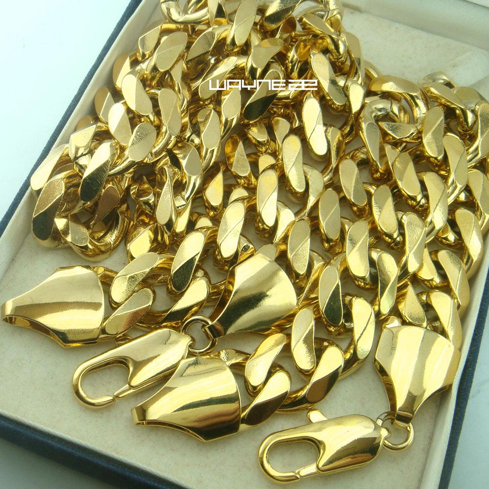 210g Heavy Men's 18k Gold Filled Solid Cuban Curb Chain Necklace, showcasing its luxurious gold tone and sturdy design.