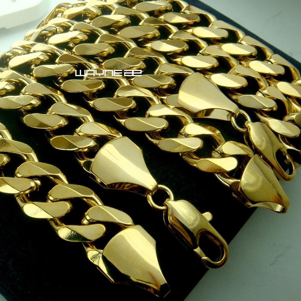 210g Heavy Men's 18k Gold Filled Solid Cuban Curb Chain Necklace, showcasing its luxurious gold tone and sturdy design.