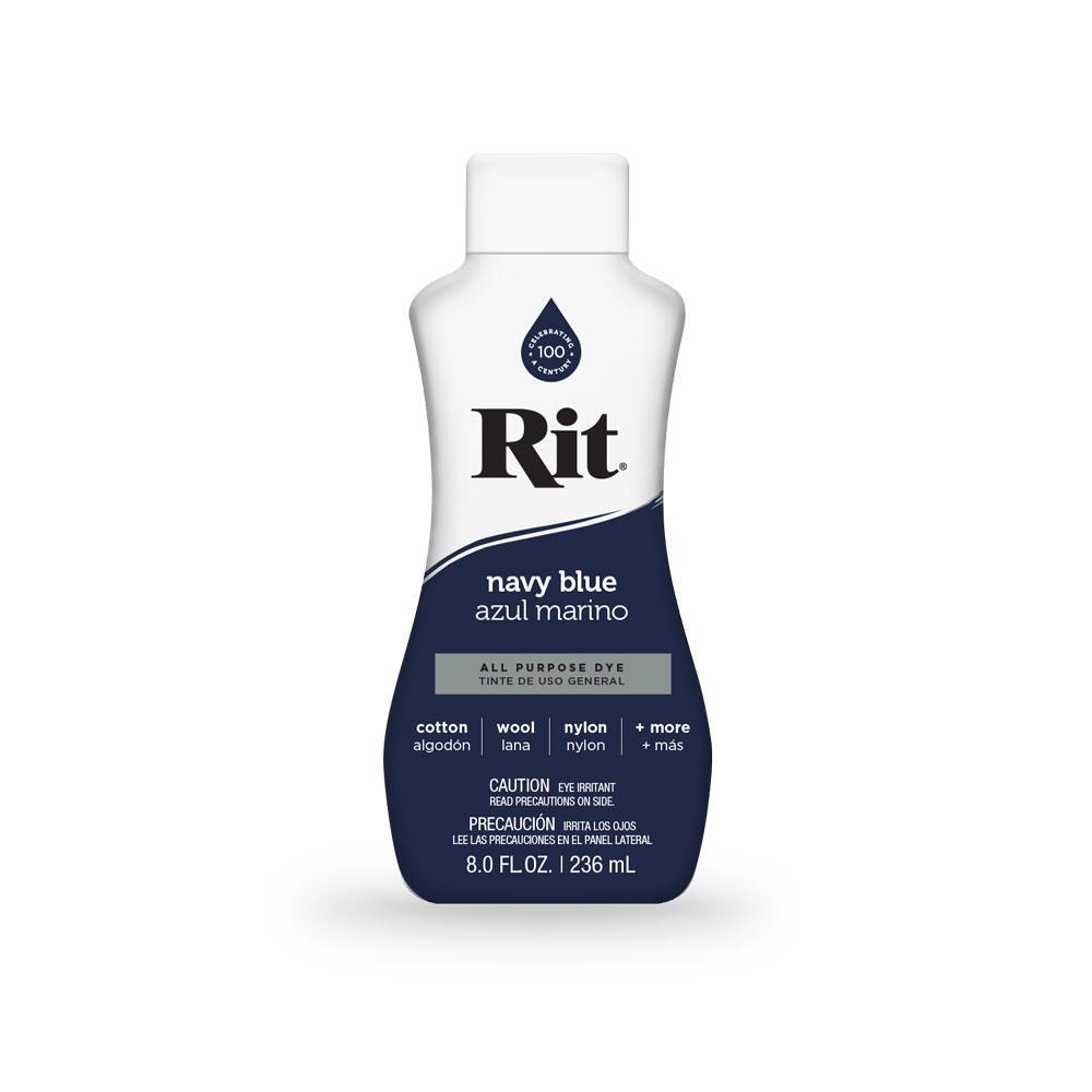 Rit 236ml Navy Blue Fabric Dye bottle with vibrant color, suitable for various fabric types and home décor projects.
