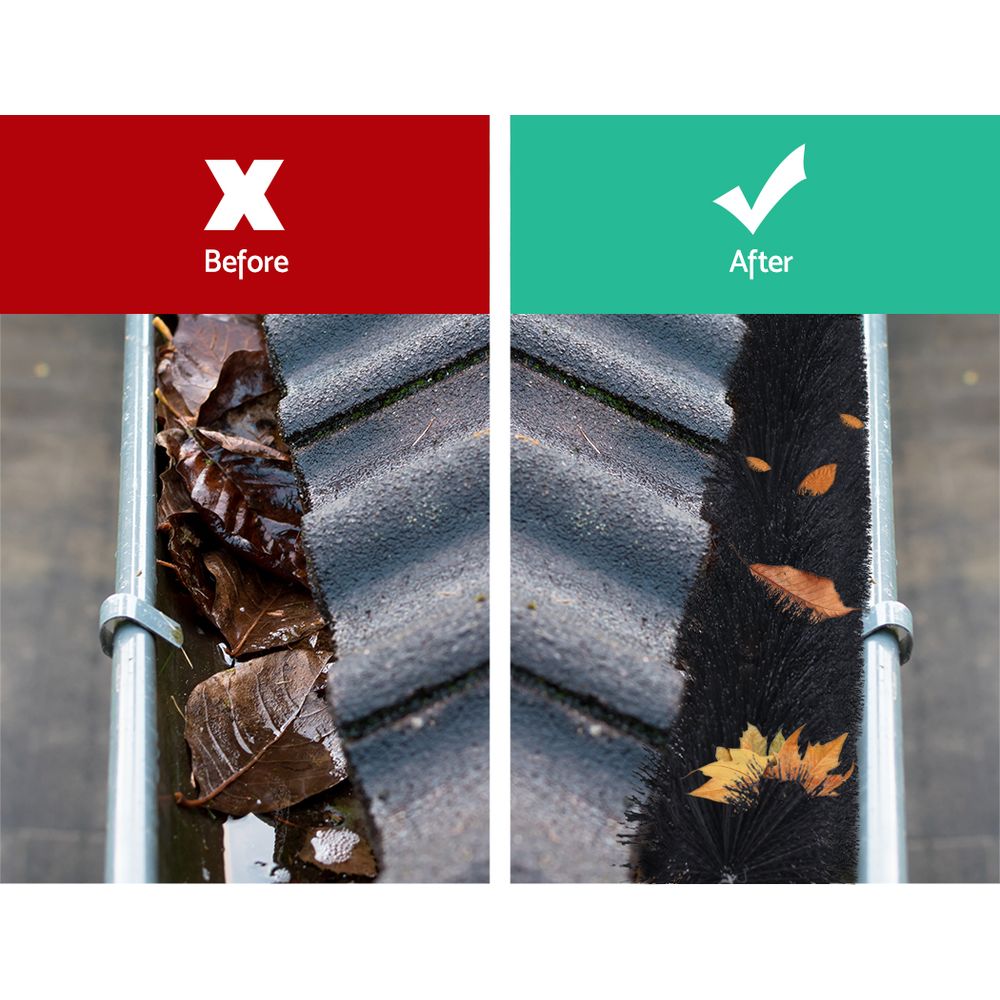 24 pieces of Gutter Brush Guard, 92cm long, designed to block debris while allowing rainwater to flow through, featuring UV-resistant nylon bristles.