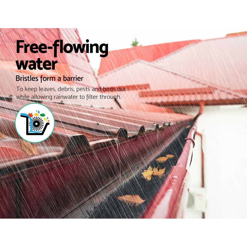 24 pieces of Gutter Brush Guard, 92cm long, designed to block debris while allowing rainwater to flow through, featuring UV-resistant nylon bristles.