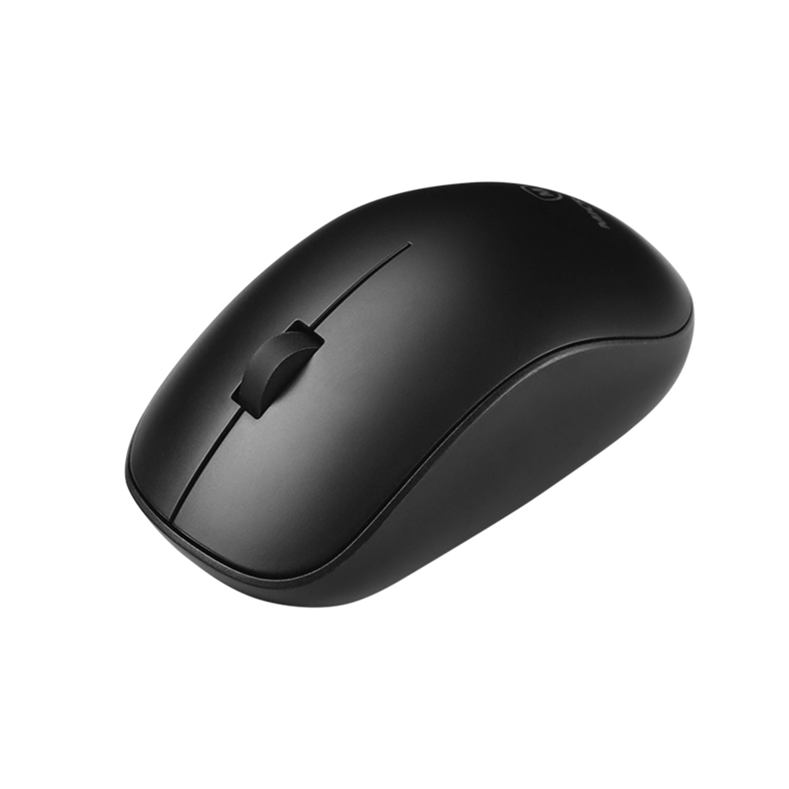 Black 2.4G Wireless Mouse with USB receiver, ergonomic design, and slim profile for comfortable use.