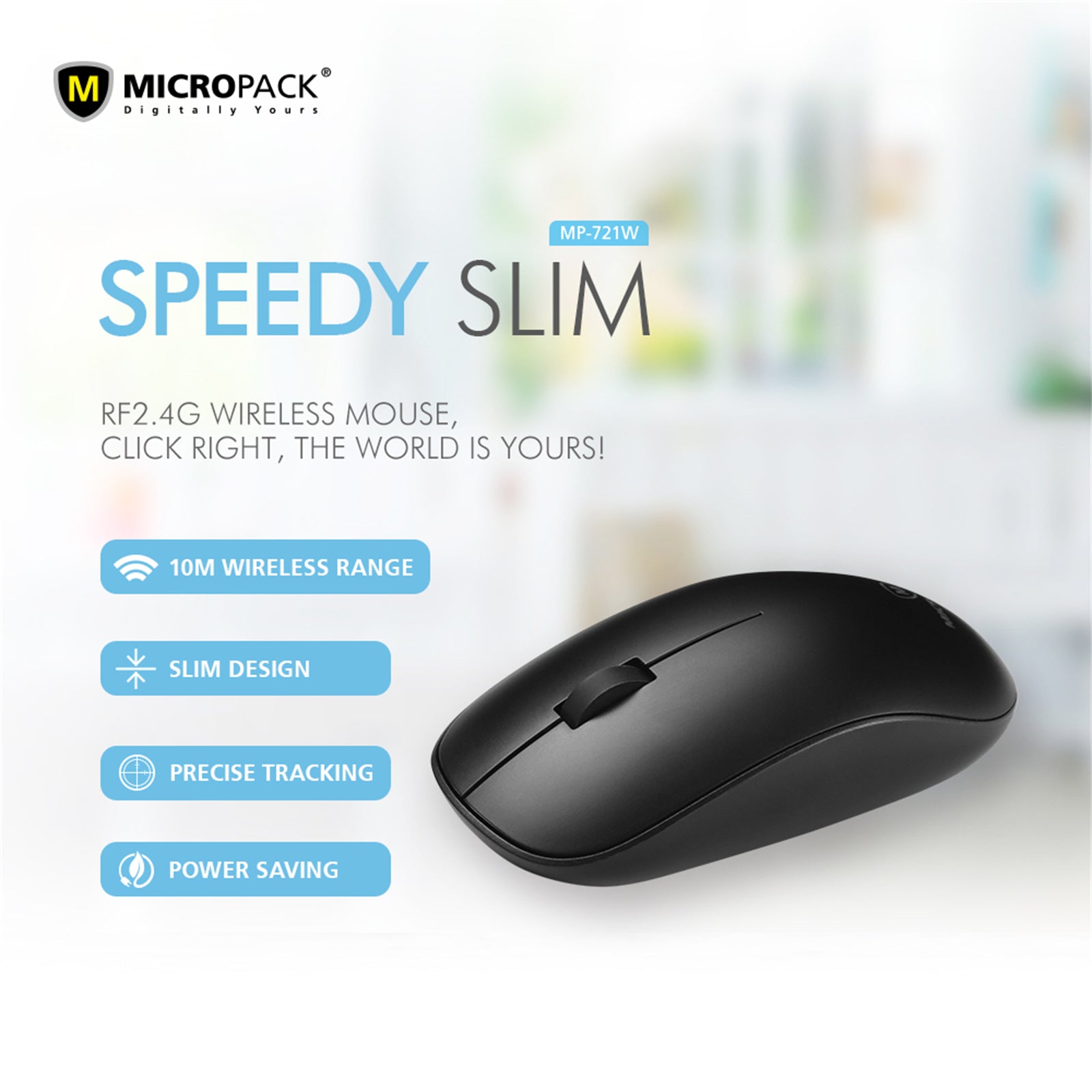 Black 2.4G Wireless Mouse with USB receiver, ergonomic design, and slim profile for comfortable use.