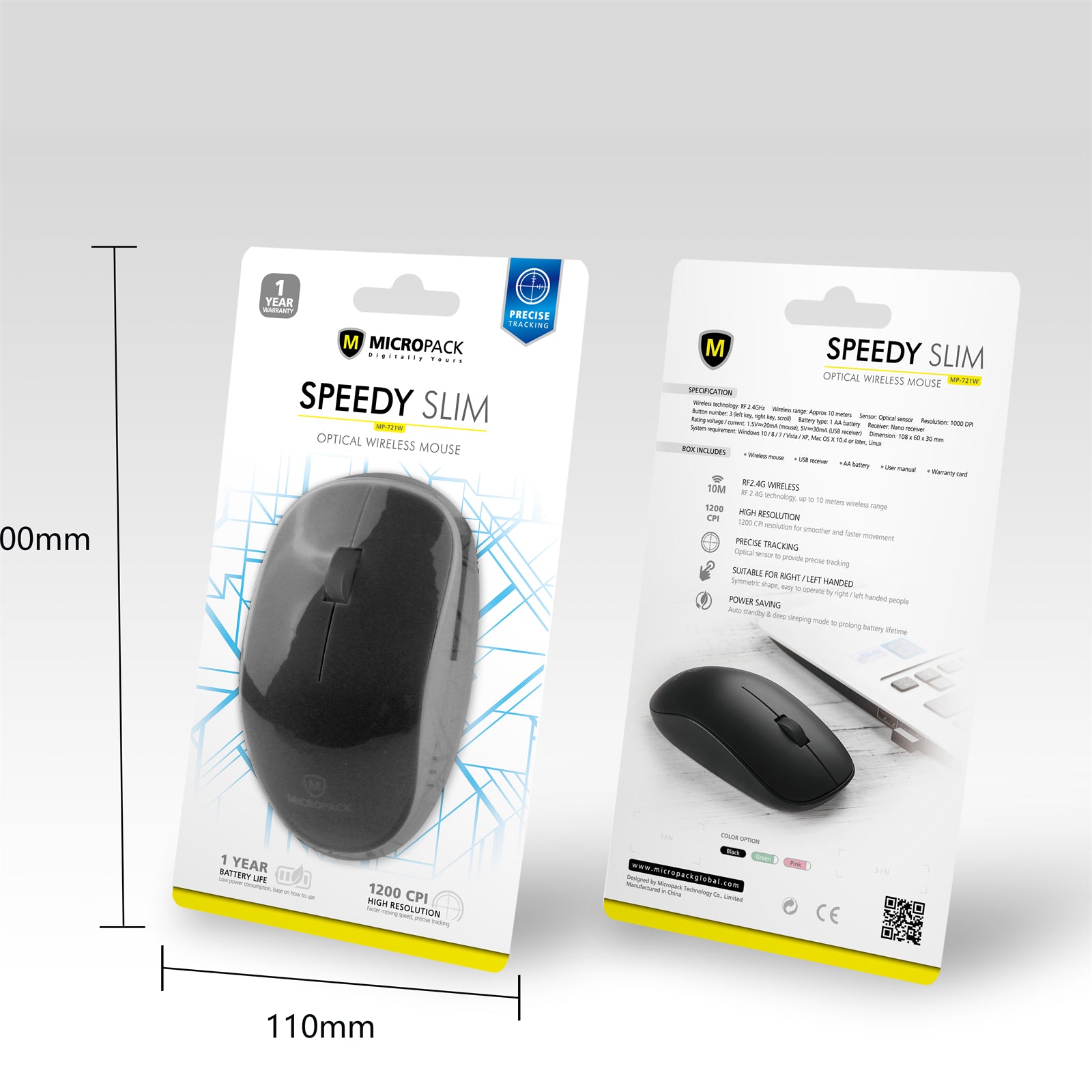 Black 2.4G Wireless Mouse with USB receiver, ergonomic design, and slim profile for comfortable use.
