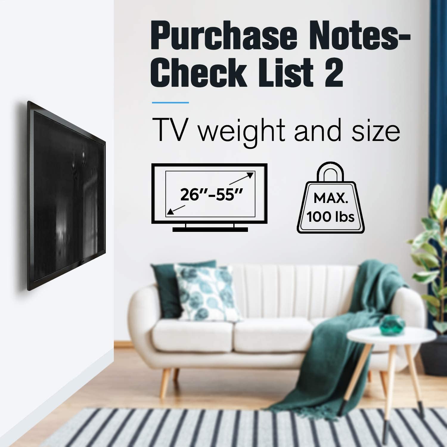 Ultra-slim fixed TV wall mount bracket for 26-55 inch TVs, showcasing its sturdy design and included hardware.
