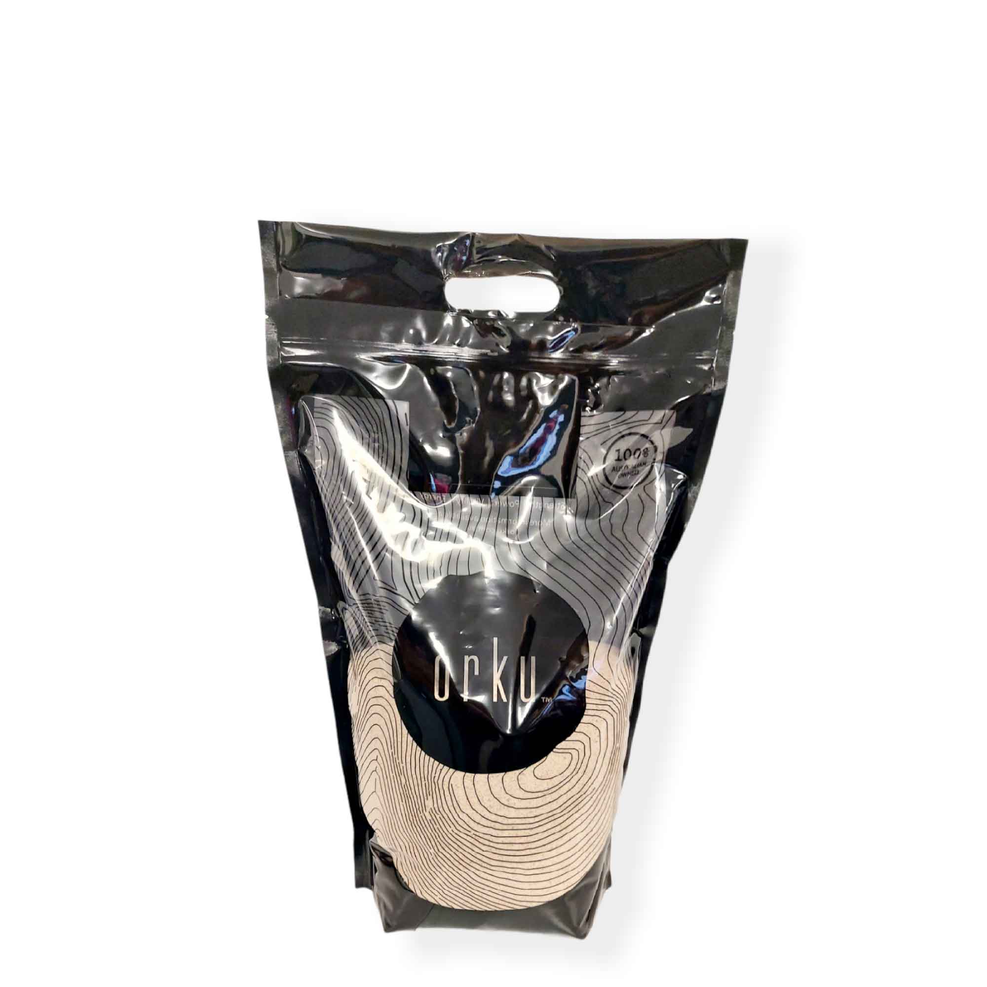 2Kg bag of Organic Psyllium Husk Powder, beige semi-solid powder for digestive health.