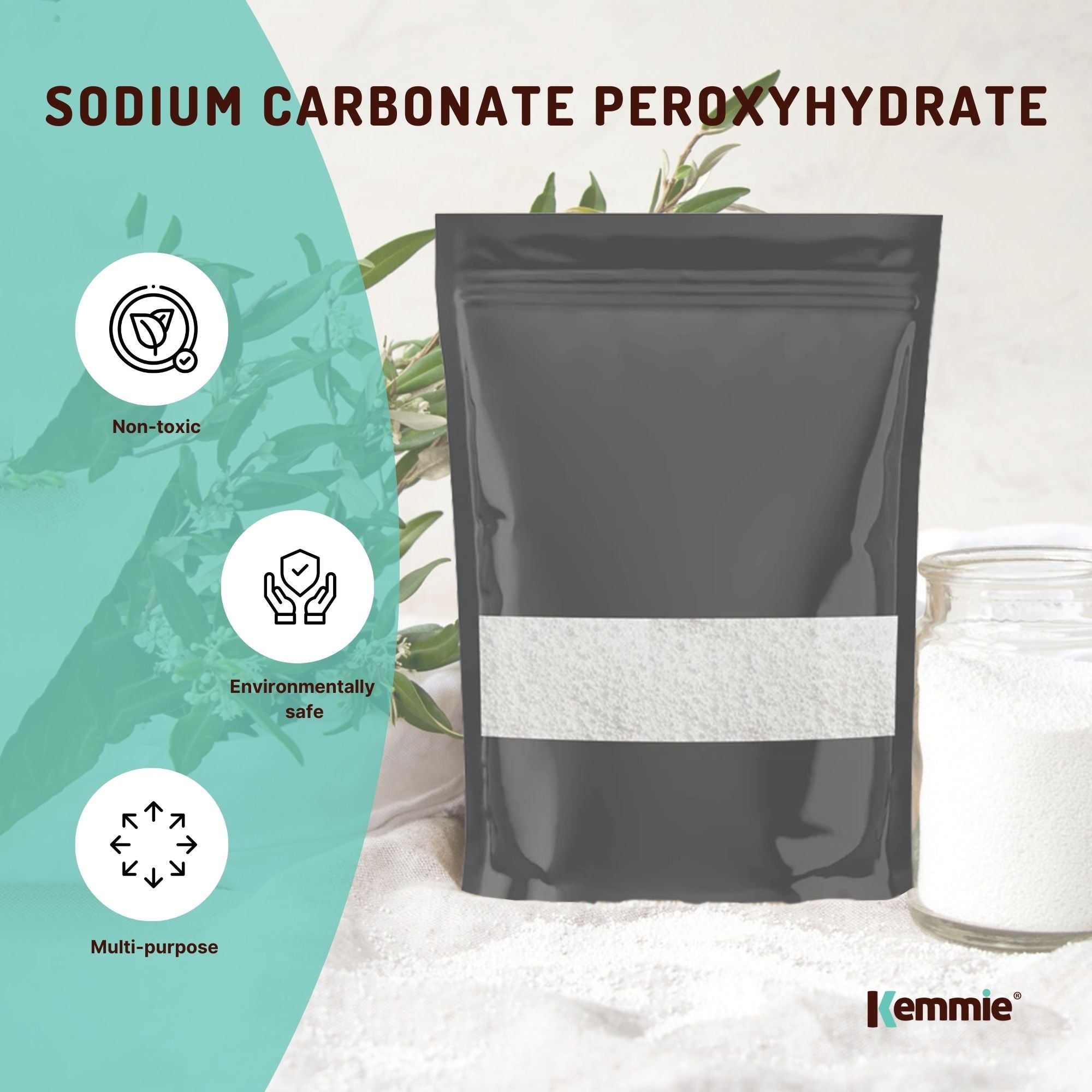2Kg bag of Sodium Percarbonate, an eco-friendly laundry cleaner and sanitiser, in white pearls form.