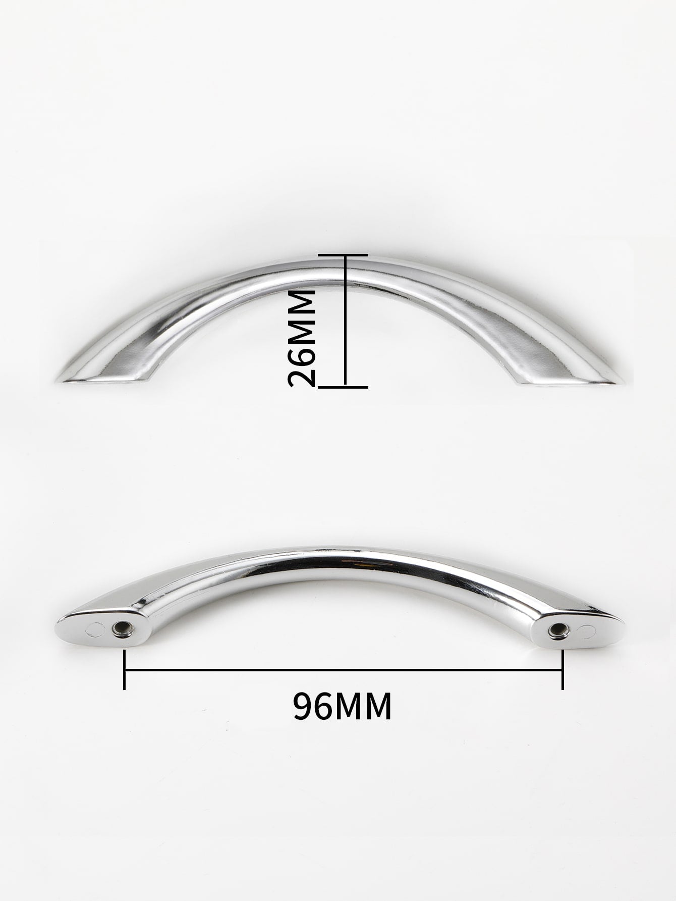 Two silver plastic handles designed for furniture, showcasing a sleek and modern aesthetic.