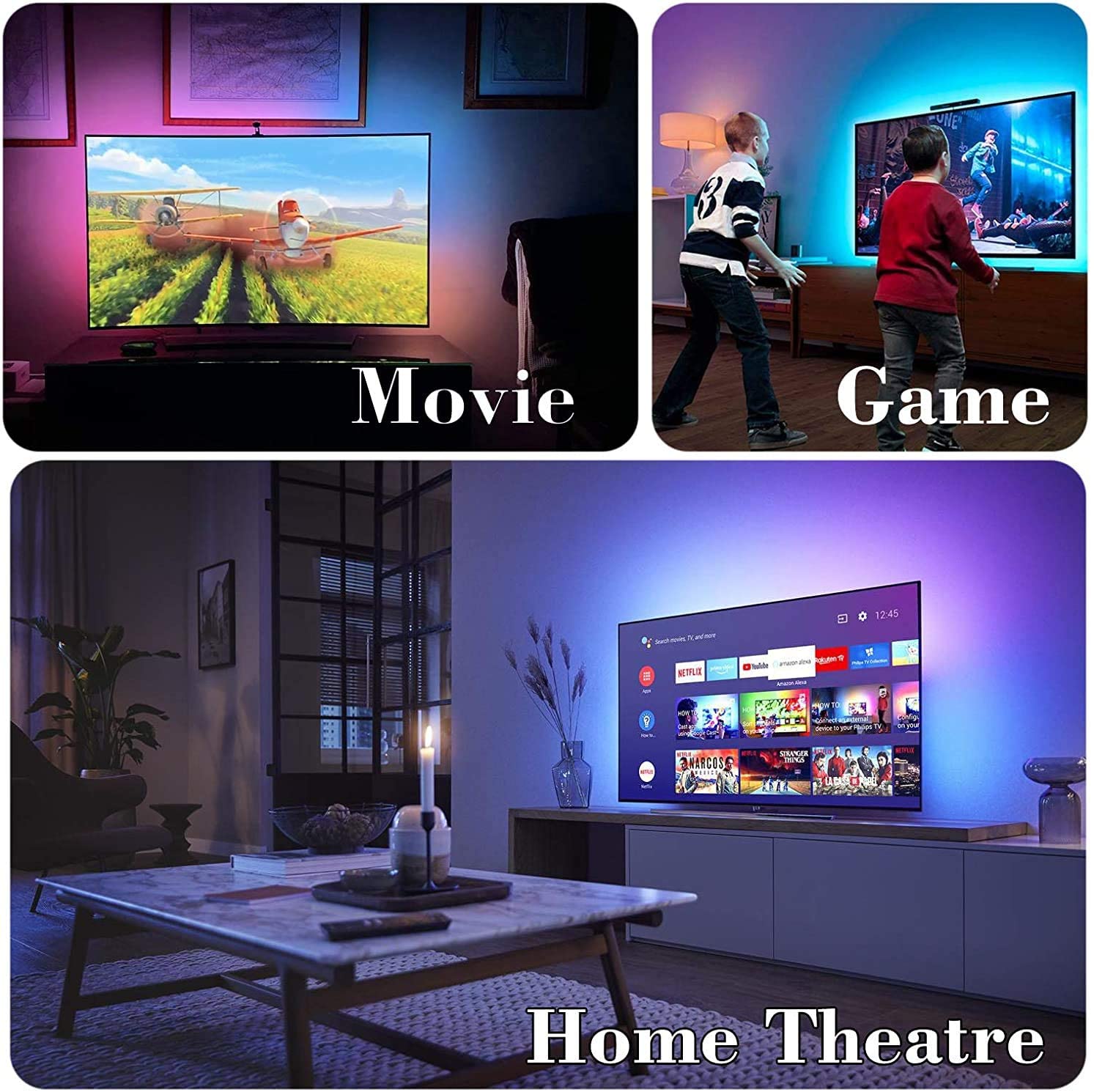 2M LED Strip Lights Rope Light designed for TVs, featuring vibrant colors and remote control for enhanced viewing experience.