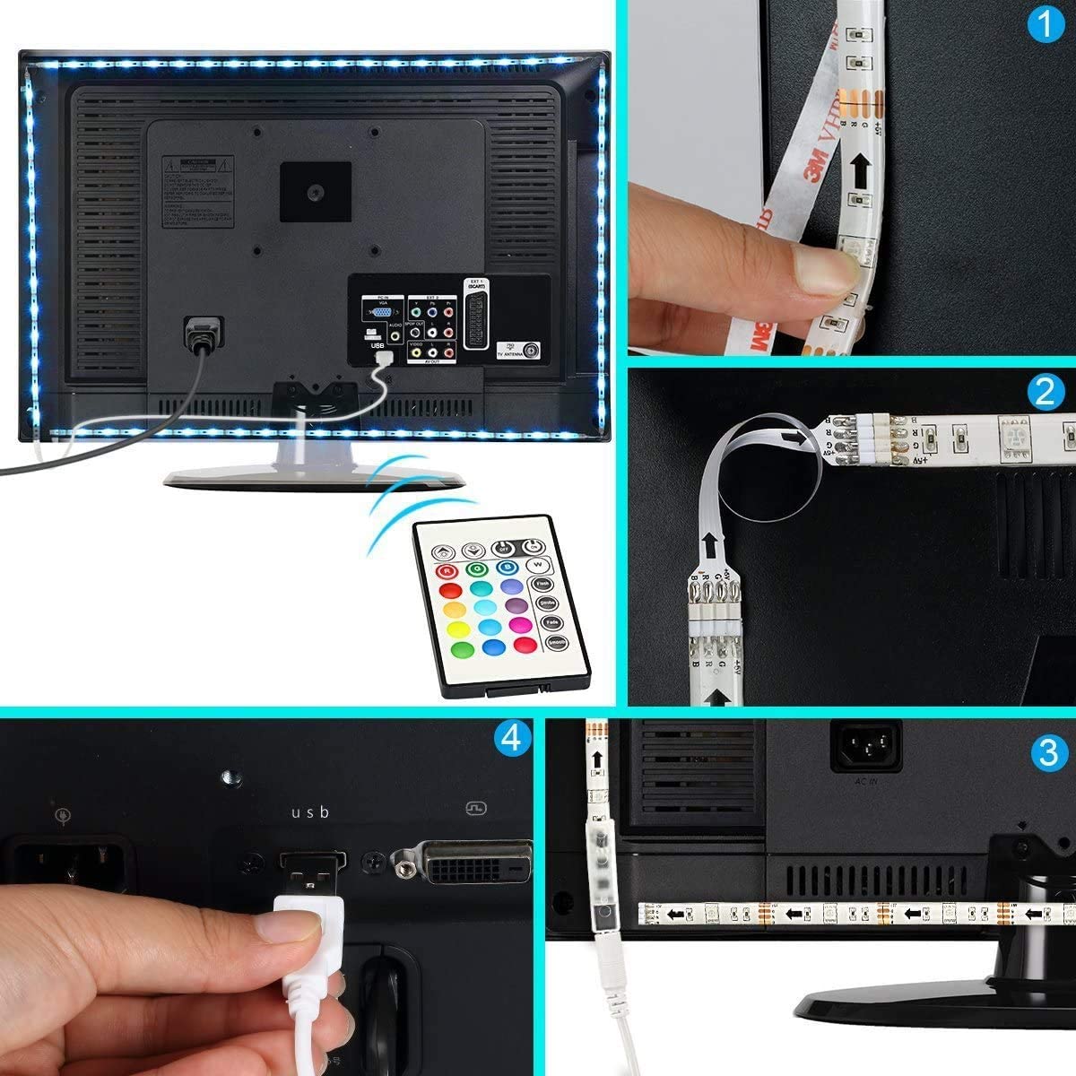 2M LED Strip Lights Rope Light designed for TVs, featuring vibrant colors and remote control for enhanced viewing experience.