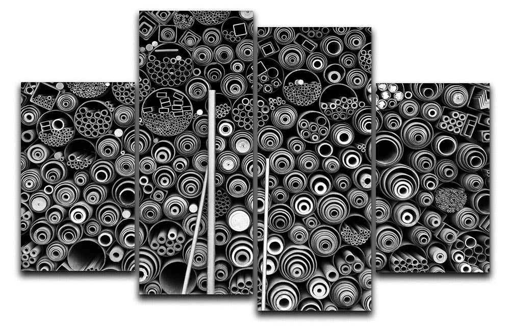 A vibrant 4-split canvas artwork featuring abstract designs, showcasing four individual panels that create a cohesive image when hung together.