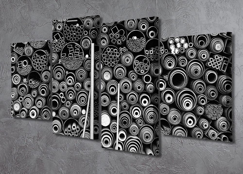 A vibrant 4-split canvas artwork featuring abstract designs, showcasing four individual panels that create a cohesive image when hung together.