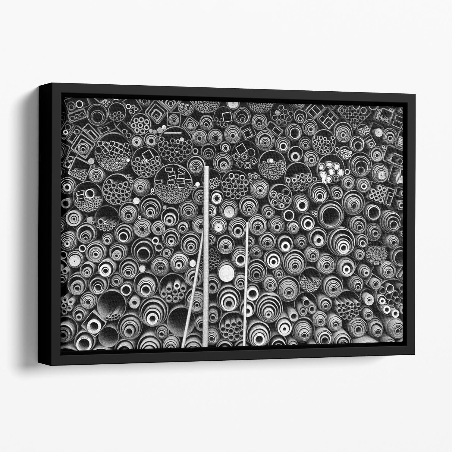 A vibrant abstract canvas art piece titled '3 More Pipes' in an elegant floating frame, showcasing colorful designs that enhance home decor.