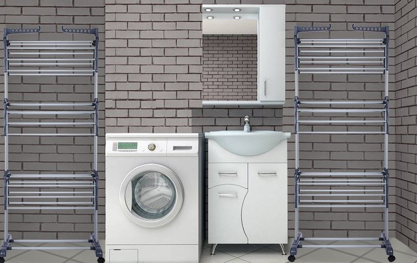 3 Tier Foldable Clothes Drying Rack with Hanger Stand, showcasing its compact design and multiple drying levels.