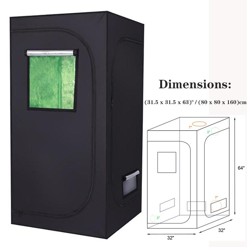 Hydroponic Plant Growing Tent with Window, 31.5 x 31.5 x 63 inches, showcasing its durable structure and design.