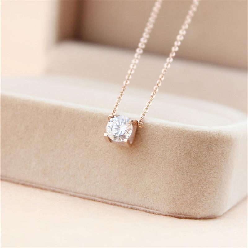 A beautiful 316L titanium steel pendant necklace featuring a big square diamond, designed for women, showcasing a super cute lucky charm.