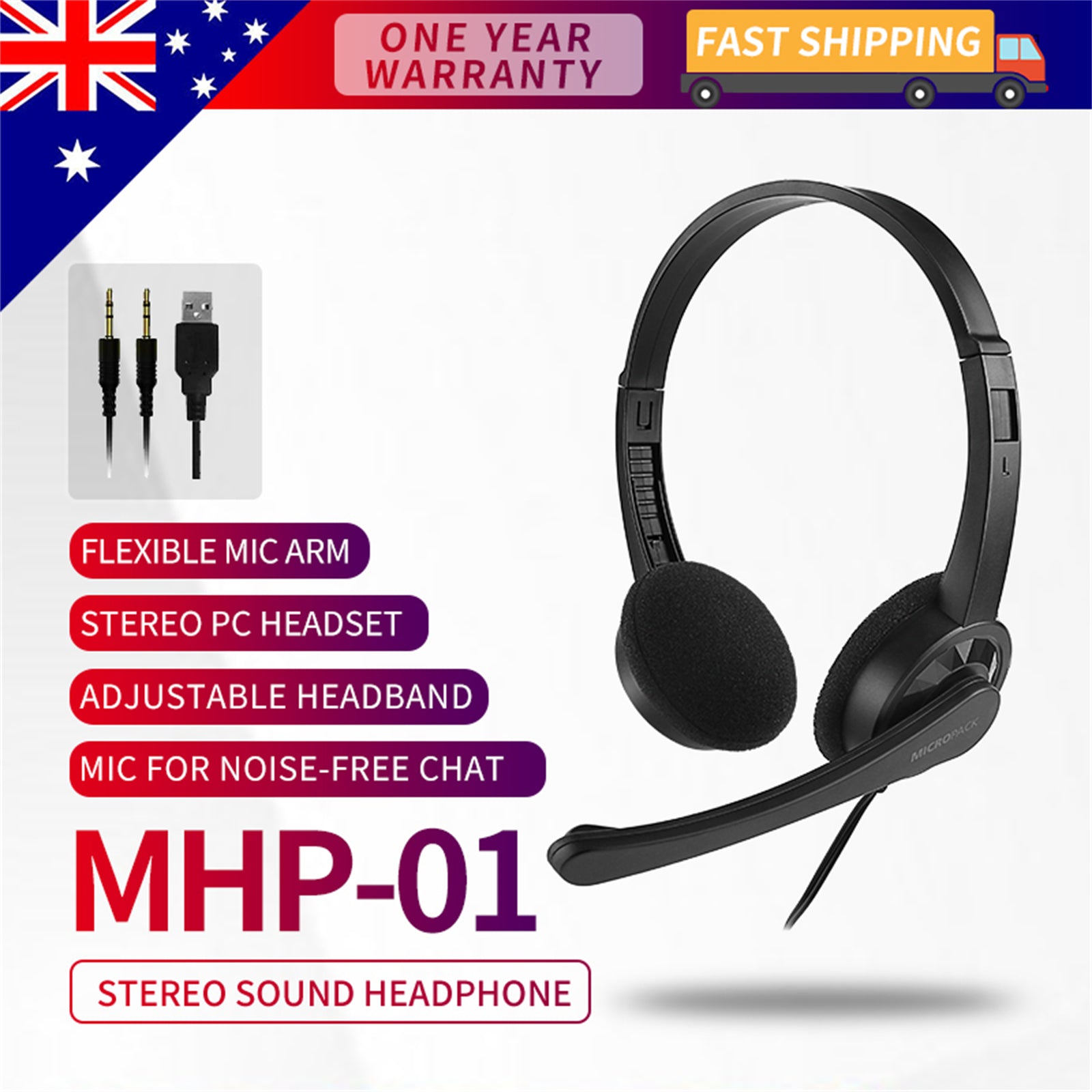 3.5mm Multi Device Stereo Headset with adjustable headband and padded earcups, designed for comfort and high fidelity sound.