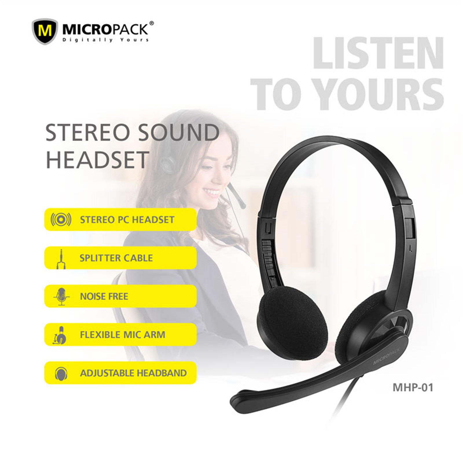 3.5mm Multi Device Stereo Headset with adjustable headband and padded earcups, designed for comfort and high fidelity sound.